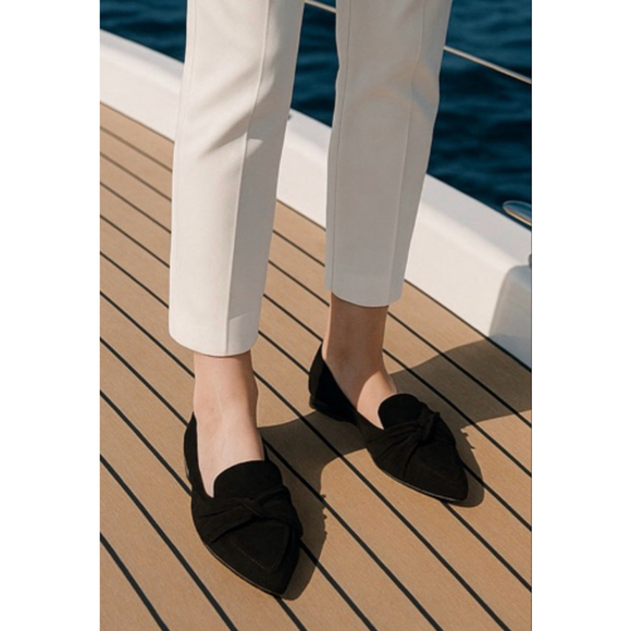 J.Crew Pointed Toe Slip-On Loafers Black Suede Knotted 9 Preppy Yacht City Luxe - Picture 1 of 9